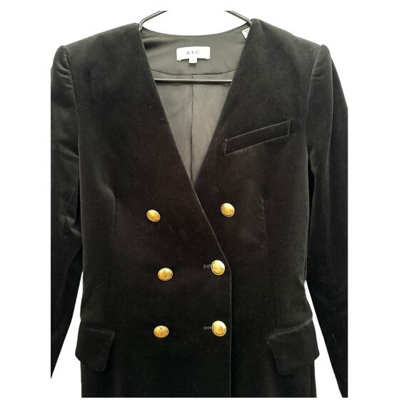 A.L.C Chelsea Velvet Jacket Mini Dress V neck in black with gold buttons size 6 - Picture 3 of 15